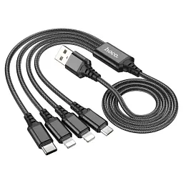 Кабель HOCO X76 4-in-1 Super charging cable(Type-C+Type-C+iP+Micro) чорний