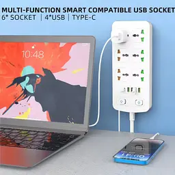 Сетевой фильтр удлинитель Power Socket AR-CP05, 6 розеток, 4 USB, Type-C, 1.8 м, белый - миниатюра 6