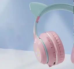Дитячі бездротові навушники CATEAR BT618 з вушками та RGB-підсвіткою Bluetooth рожеві - мініатюра 5