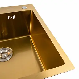 Кухонна мийка Platinum Handmade PVD золото 50x50/220 3,0/1,5 мм корзина та дозатор в комплекті, Нержавіюча сталь - мініатюра 7