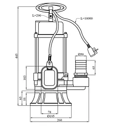 Дренажно-фекальний насос Pumpman 50WFD11-10-1.1G(A) Нmax 15 м Qmax 17 куб,м 1100 Вт (CV033201) - мініатюра 7