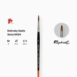 Пензель колонок круглий Raphael Kolinsky Sable, №4, професійний, коротка ручка - мініатюра 2