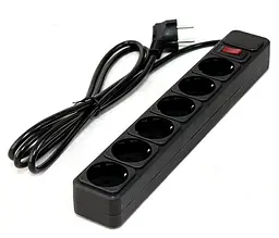 Мережевий фільтр GTL ED06K, 6 розеток, 5 м, Black, 10А, до 2.3 кВт, виключатель, заземление, 3x0.75 мм² (GTL-XH-ED06K-5B)