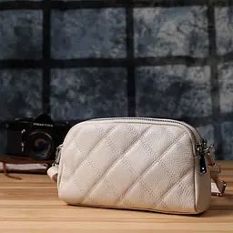 Модна жіноча сумка прошита ромбами з натуральної шкіри Vintage 22931 біла - мініатюра 9