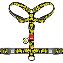 Шлея для собак Waudog Nylon анатомічна H-подібна з QR-паспортом розмір L 2.5х51-85х61-85 см смайли на чорному - мініатюра 2