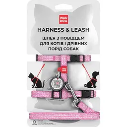 Шлея з повідцем для котів Waudog Re-cotton, з відновленої бавовни, з QR паспортом, XS, 25-40х20-30х1/122 см, рожевий (14707)