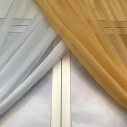 Короткий тюль для кухні золотисто-білого кольору на тасьмі 1,7м на 3м. ALBO pbe0052822 - мініатюра 2