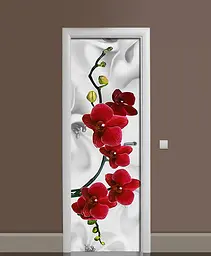 Вінілова наклейка на холодильник Червона орхідея шовк самоклеюча квіти сірий 60х180 см Happy Pocket Z180390 - мініатюра 3