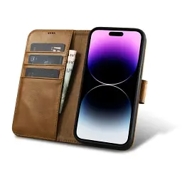 Чохол-книжка iCarer Oil Wax Чохол 2in1 Чохол для iPhone 14 Pro Max Шкіряний фліп-обкладинка Anti-RFID коричневий - мініатюра 2