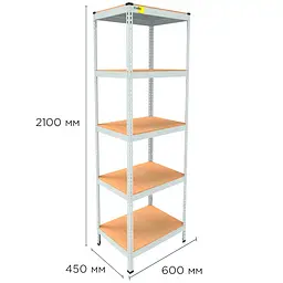 Металевий стелаж Emby Light Series (розмір 2100х600x450мм) 5 полиць ДСП до 100кг Білий - мініатюра 2