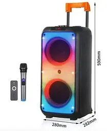 Колонка портативна акумуляторна Bluetooth 8"х2 потужність 100Вт з мікрофоном радіо пульт та світломузикою UKC NDR-1095 - мініатюра 5