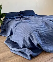 Покривало Zeintex Косичка бавовняне синє 140х200 см - мініатюра 3