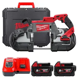 Пила стрічкова акумуляторна MILWAUKEE, M18 CBS125-502C (зарядний пристрій М12-18 FC, 2 акумулятори М18 В5 5А·год, кейс)