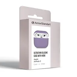 Силіконовий чохол для навушників Apple AirPods 3, Ultrathin Silicone Case, фіолетовий, захисний чохол, ультратонкий і легкий, захист від подряпин і пилу, м"який силікон, ArmorStandart (ARM60291) - мініатюра 3