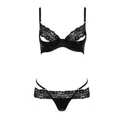 Комплект білизни Passion Exclusive NORTH SET L/XL, black, ліф і трусики з елементами під латекс - мініатюра 5