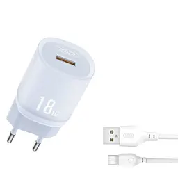 Мережевий зарядний пристрій XO L157(EU) QC3.0 18W charger with TYPE-C cable (NB103) Синій - мініатюра 3