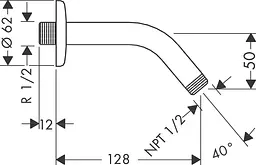 Кронштейн для верхнього душу Hansgrohe 128 мм Chrome 27411000 Хром - мініатюра 2