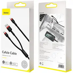 Кабель Baseus Cafule Cable USB to Lightning\Type-C 18W 1m CATKLF-ELG1 Black-Red - мініатюра 2