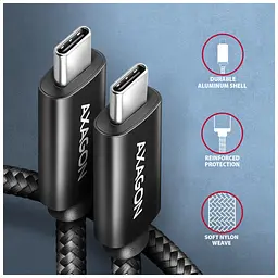 Дата кабель USB-C to USB-C 3.0m USB 2.0 PD 240W 5A black AXAGON (BUCM2-CM30AB) - мініатюра 4