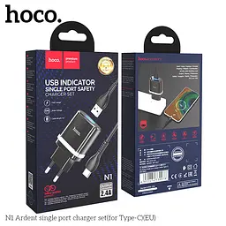 Адаптер мережевий HOCO Type-C Cable Ardent charger set N1 1 USB чорний - мініатюра 8