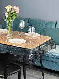 Скатертина силіконова з чорною стразовою стрічкою подвійною 390х200 см - мініатюра 3
