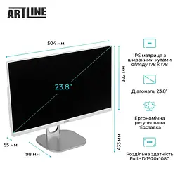 Моноблок Artline Home G43 23.8 FullHD IPS, Intel U5-225, 16 GB, 480 SSD, Intel HD, DOS, White (G43WHITEv61) - мініатюра 6