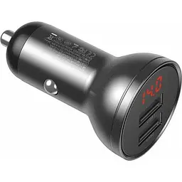 Автомобільний зарядний пристрій Baseus Digital Display Dual USB 4.8A 24W grey (CCBX-0G) - мініатюра 2