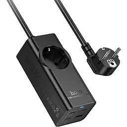 Мережевий зарядний пристрій подовжувач Hoco NS9 USB/3 Type-C PD 67W 1 розетка 2m чорний