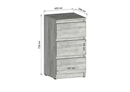 Тумбочка на 3 шухляди Moreli T-216 Ш400/В758/Г398 Бетон-Білий - мініатюра 2