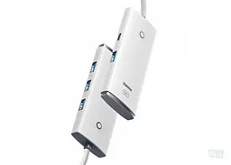 Хаб Baseus Lite Series 4-Port Type-C HUB Adapter Type-C to USB 3.0*4 25cm WKQX030302 White - мініатюра 2