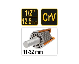 Головка торцева універсальна Vorel квадрат 1/2" М 11-32 L= 85 мм CrV (53003) - мініатюра 4