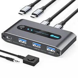PVBCTCSID 10 Гбіт/с USB C-комутатор для двох ПК, спільне використання пристроїв USB C та A для миші, клавіатури, принтера