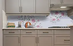 Кухонний фартух Рожеві Жоржини вінілова наклейка для кухні ПВХ Квіти Сірий 60х200 см Happy Pocket Z181363 - мініатюра 4