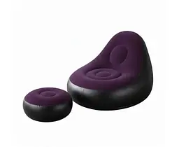 Надувне садове крісло з пуфиком Air Sofa Comfort велюрове 110 × 100 × 75 см  вініл з вологостійким флокованим покриттям Фіолетовий - мініатюра 3