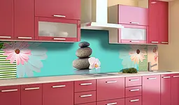 Кухонний фартух Камені і Квіти вінілова наклейка для кухні Абстракція Блакитний Happy Pocket Z181394 - мініатюра 2