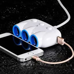 Адаптер розгалужувач трійник для авто HOCO C1 dual USB triple cigarette lighter 3 Sockets 2USB - мініатюра 4