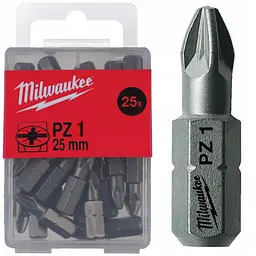 Біта MILWAUKEE, PZ1, 25мм, (25 шт), пластикова коробка