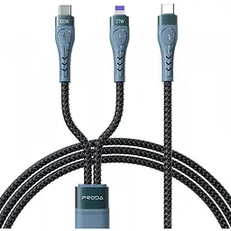 Кабель Proda PD-B73th USB Type C - USB Type-C + Lightning (M/M), 5 А, 1.3 м, Чорний (PD-B73th-BK) - мініатюра 2
