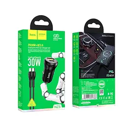 Комплект зарядний автомобільний HOCO NZ5 Smooth road car charger 30 W 2 порти з кабелем Type-C to Type-C чорний - мініатюра 6