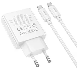 МЗП Hoco C142A Direct PD20W+QC3.0 (1USB-A/1C) + кабель Type-C to Type-C White - мініатюра 4