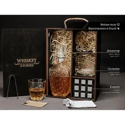 Подарунковий набір Whiskey Stones камені для віскі в дерев'яному пеналі №7 + декантер і 2 склянки Rocco Dedalo + щипці + мішечок - мініатюра 8
