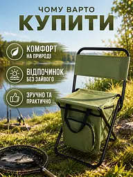 Складаний туристичний стілець із термосумкою до 100 кг 35×28×59 см хакі (49676083) - мініатюра 6