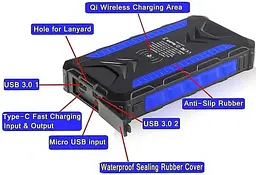 Зарядний пристрій на сонячних батареях IBattery S26W 20000mah з ліхтариком та бездротовою зарядкою - мініатюра 3
