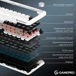 Бездротова механічна ігрова клавіатура GamePro MK-210-W Pro White-Black QLAB Orange Switches Hot-Swap - мініатюра 10