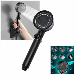 Лійка для душу Pressurized Shower Black, чорна, з турбовентилятором і шлангом 145 см - мініатюра 2