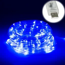 Світлодіодна гірлянда вулична на ялинку синя дюралайт 100 LED 9 м прозора гірлянда від USB на вулицю - мініатюра 2