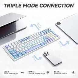 Механічна ігрова клавіатура Aula S-100 PRO Wireless White-Blue ENG/UKR Red Switch Hot-Swap USB, 2.4G, Bluetooth - мініатюра 9