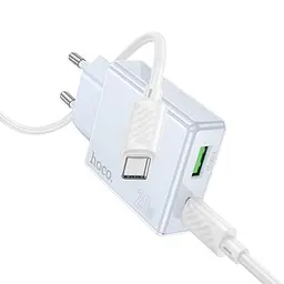 МЗП Hoco C142A Direct PD20W+QC3.0 (1USB-A/1C) + кабель Type-C to Type-C Blue - мініатюра 2