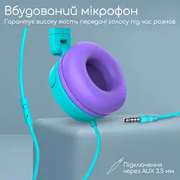 Дротові дитячі навушники з вушками кота Promate Jewel Аква - мініатюра 6