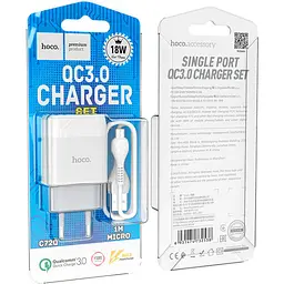 МЗП Micro USB 18W/3A/QC3.0 C72Q Hoco white - мініатюра 4